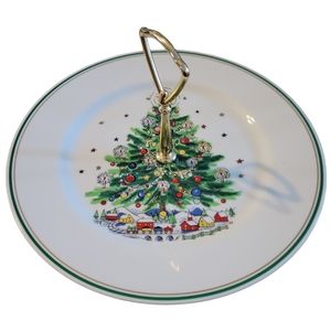 1 Vtg Christmas Eve Porcelain Handle Plate Christmas Tree Train